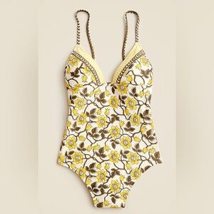 J. Crew Yellow and Brown Floral One Piece Swimsuit